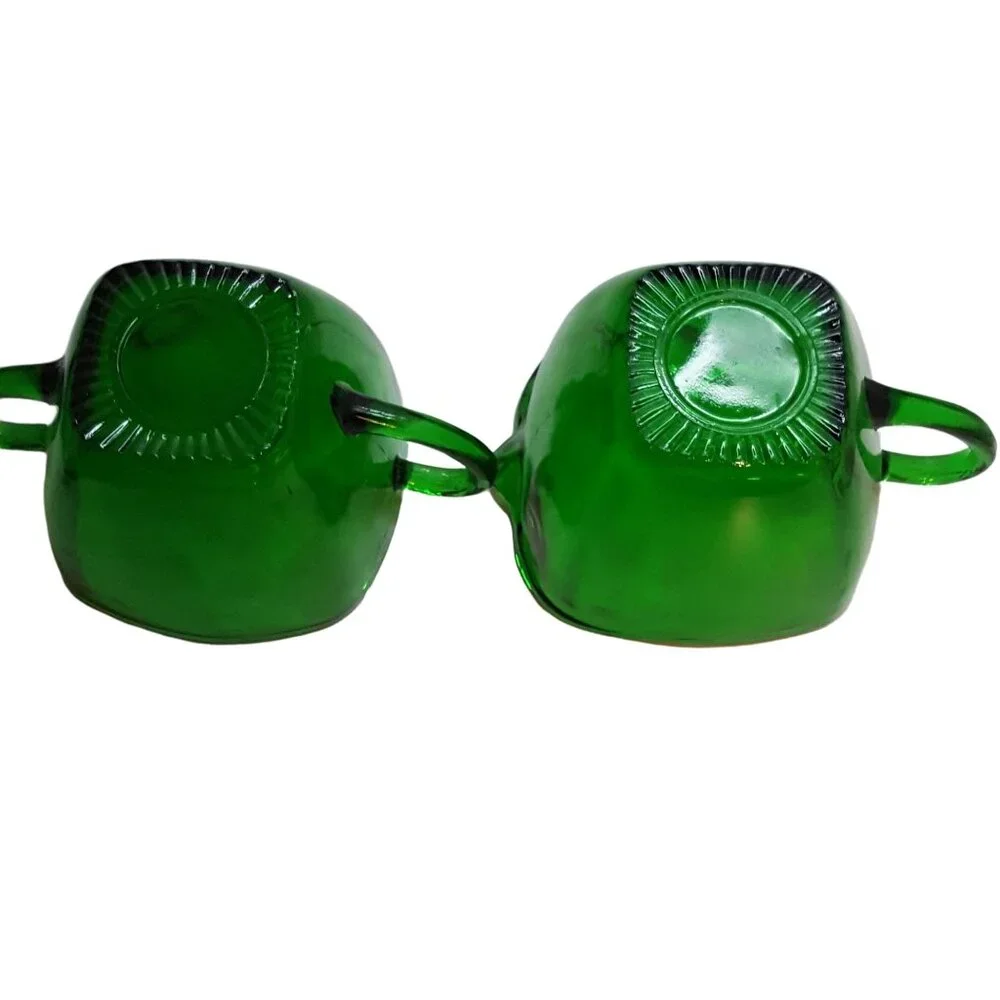 Vintage Anchor Hocking Forest Green Charm Square Creamer & Sugar‎ Bowl